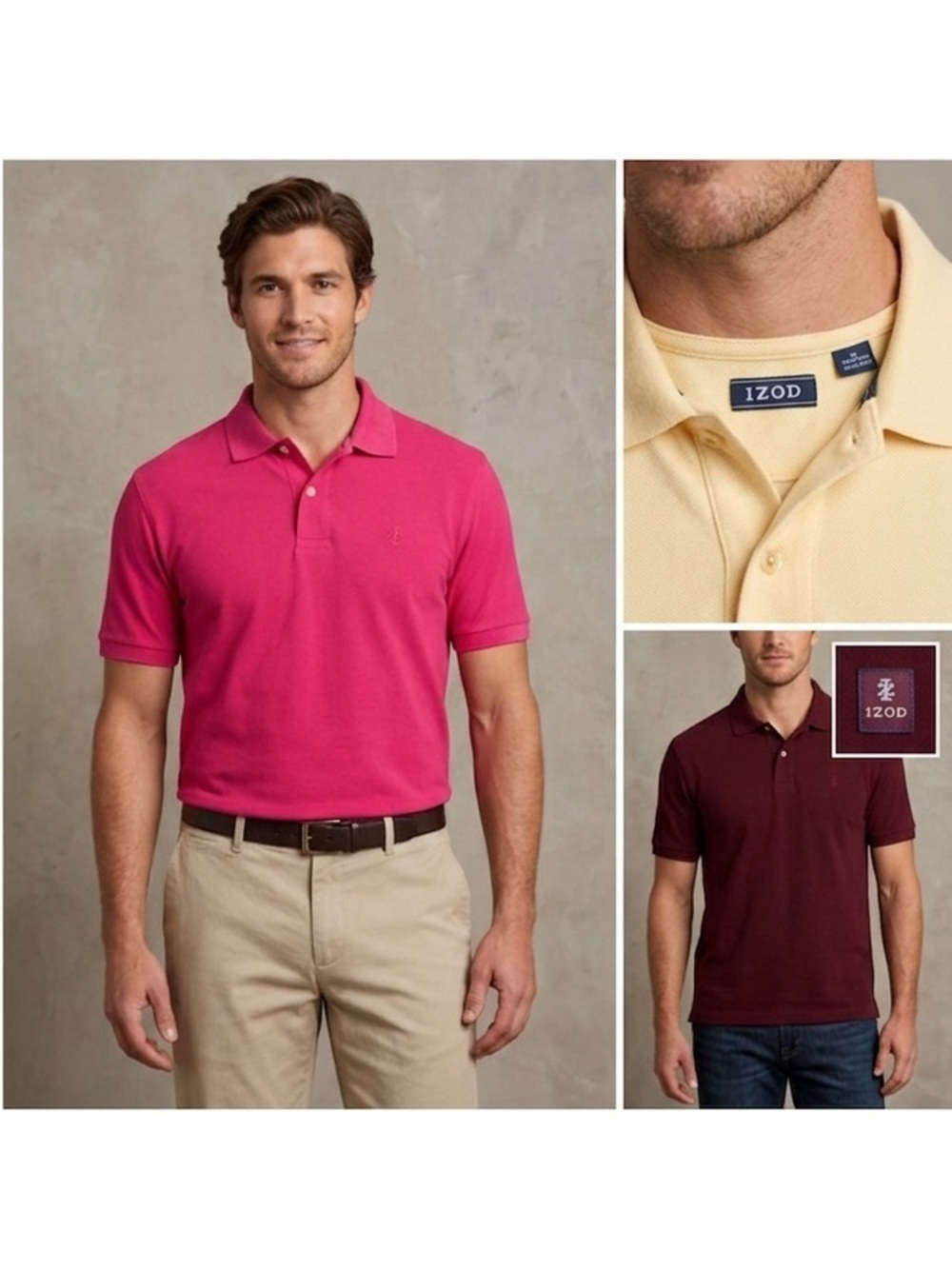 3 IZOD Men's Polo Shirts Size XL Large Casual Golf Travel Yellow Maroon Pink